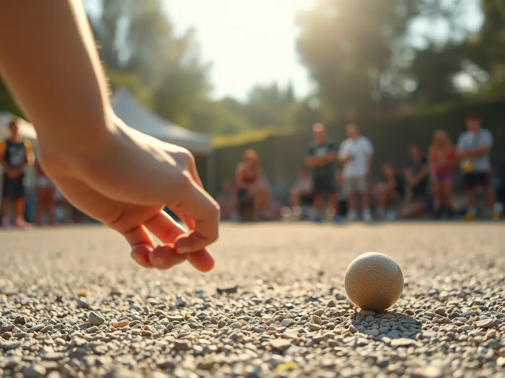 A dynamic shot of a boules competition organized by ESBR, highlighting the intensity and precision of the sport.