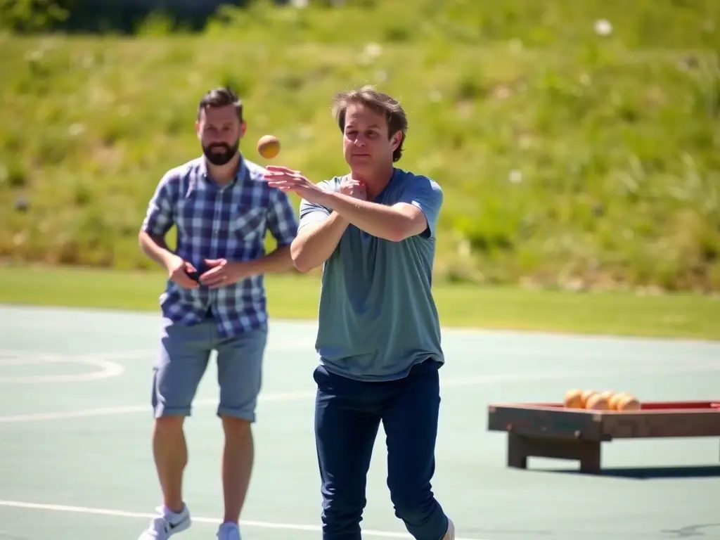 A professional boules coach providing personalized instruction to a player, focusing on technique and strategy improvement.