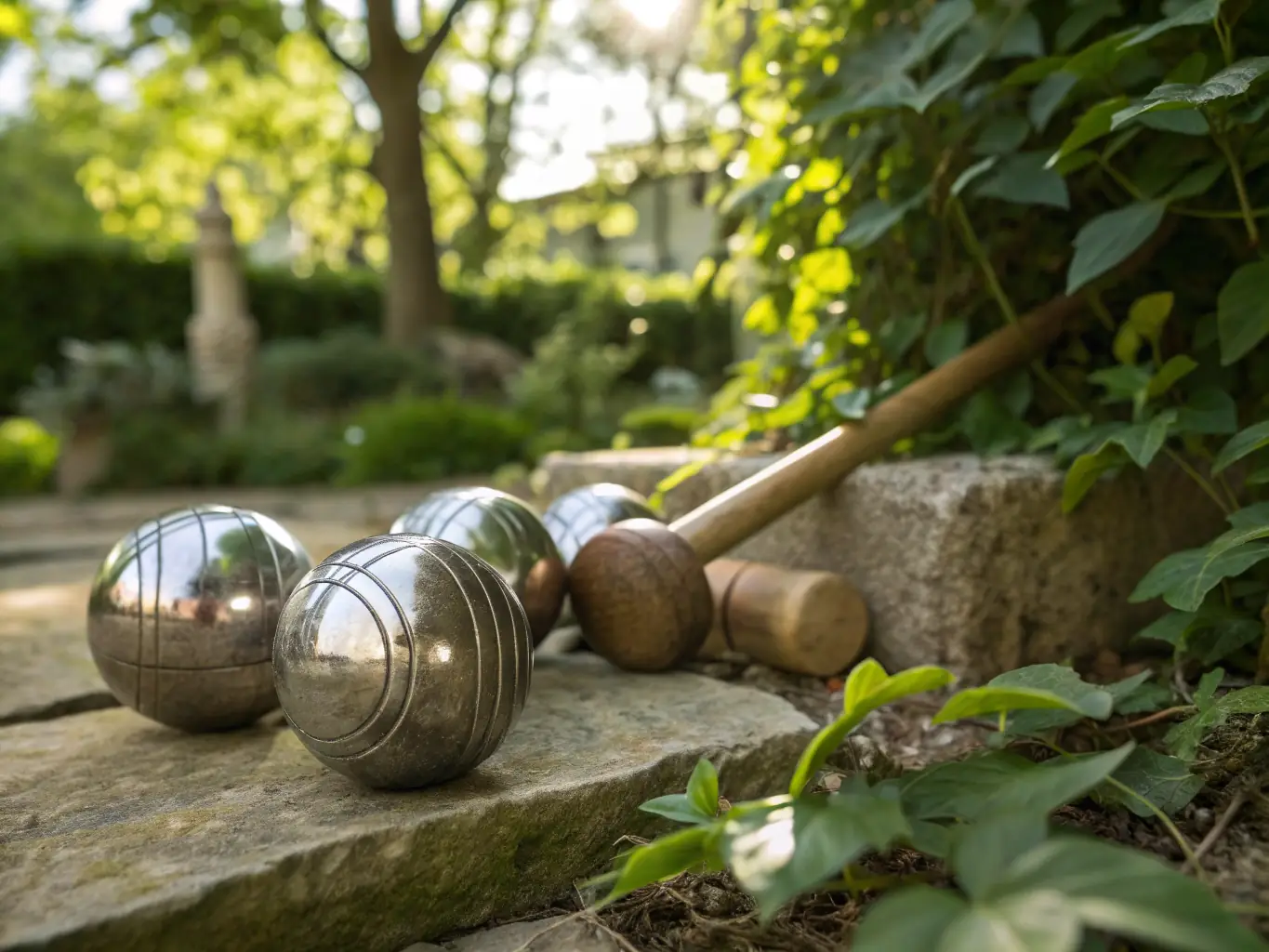A close-up shot of boules players in action during a competition, emphasizing the skill and precision involved in the sport.